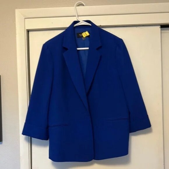 BLACK LABEL Evan Picone Bold Blue Blazer with 3/4 Sleeves Size 12 - Picture 1 of 5